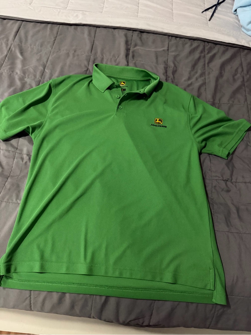 John Deere Bright Green Men's Polo with Yellow Logo